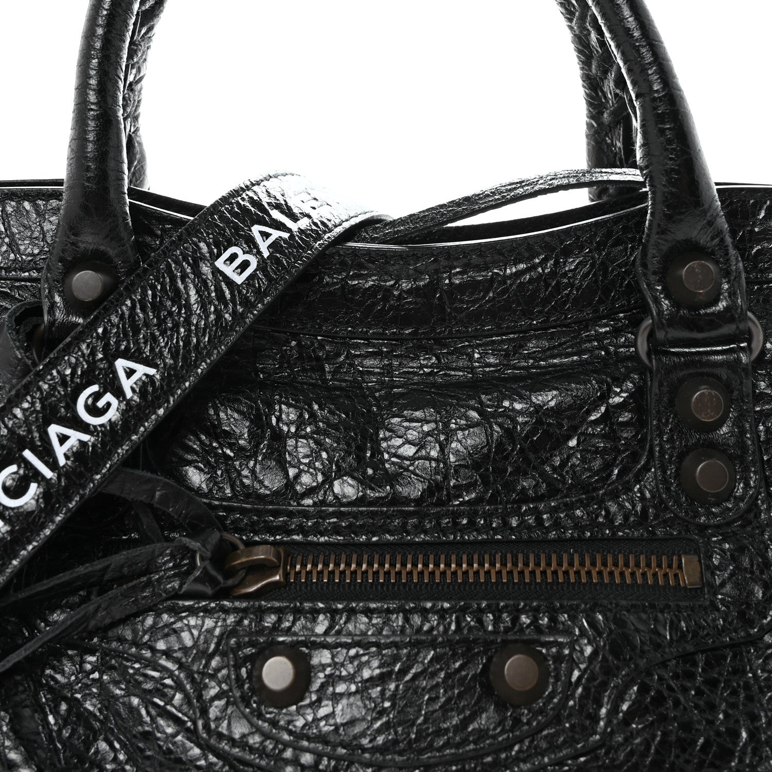 Agneau Classic Hardware S City Logo Strap Black White