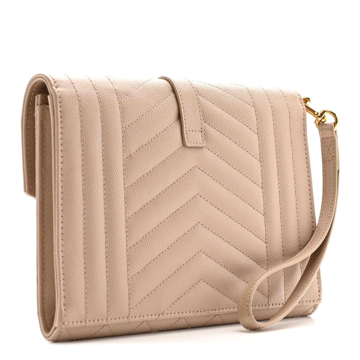Grain De Poudre Textured Mixed Matelasse Triquilt Monogram Clutch Dark Beige