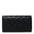 Calfskin Quilted Cambon Gusset Flap Wallet Black