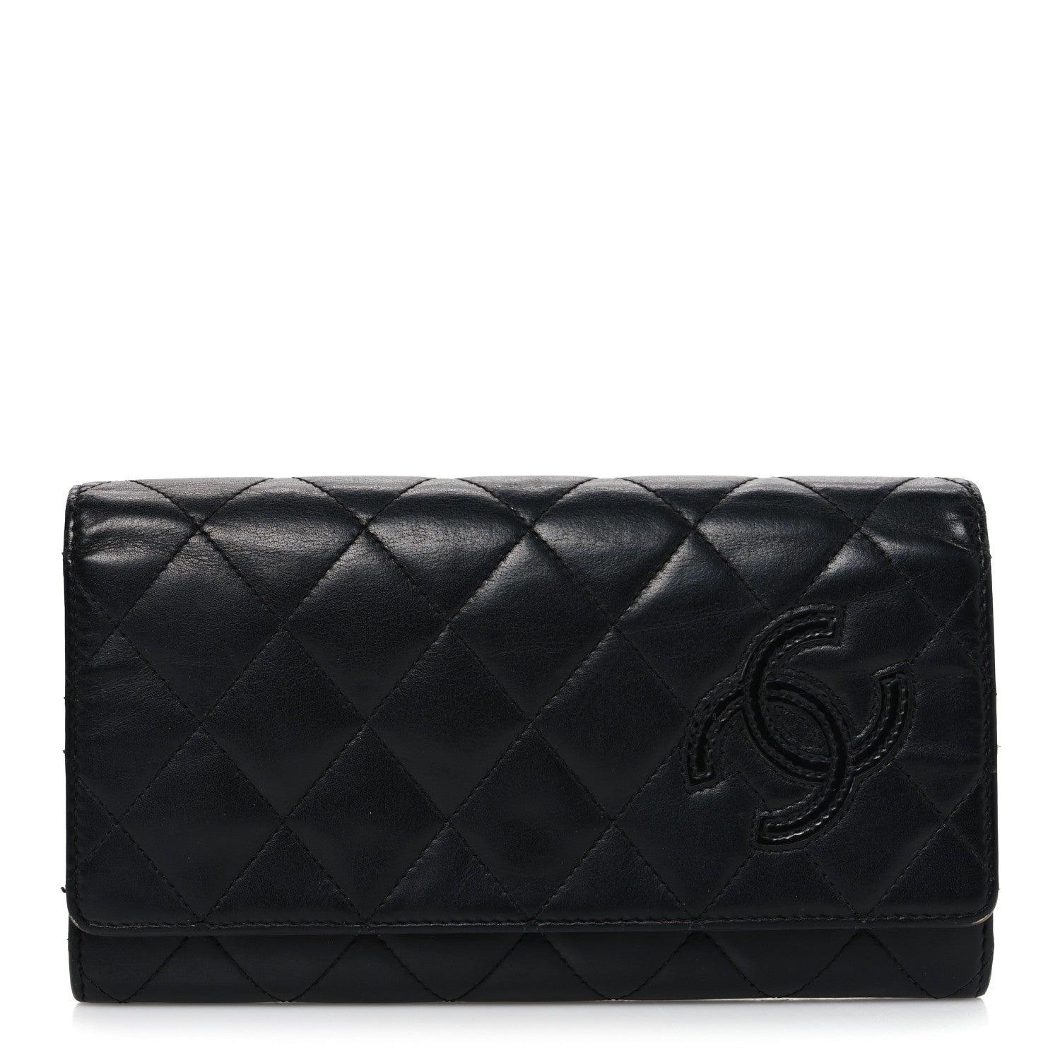 Calfskin Quilted Cambon Gusset Flap Wallet Black