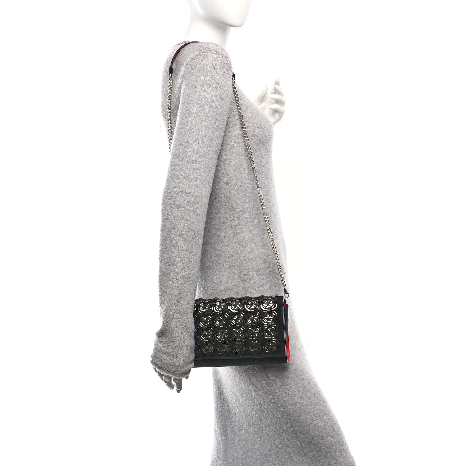 Suede Glitter Calfskin Embellished Paloma Clutch Black