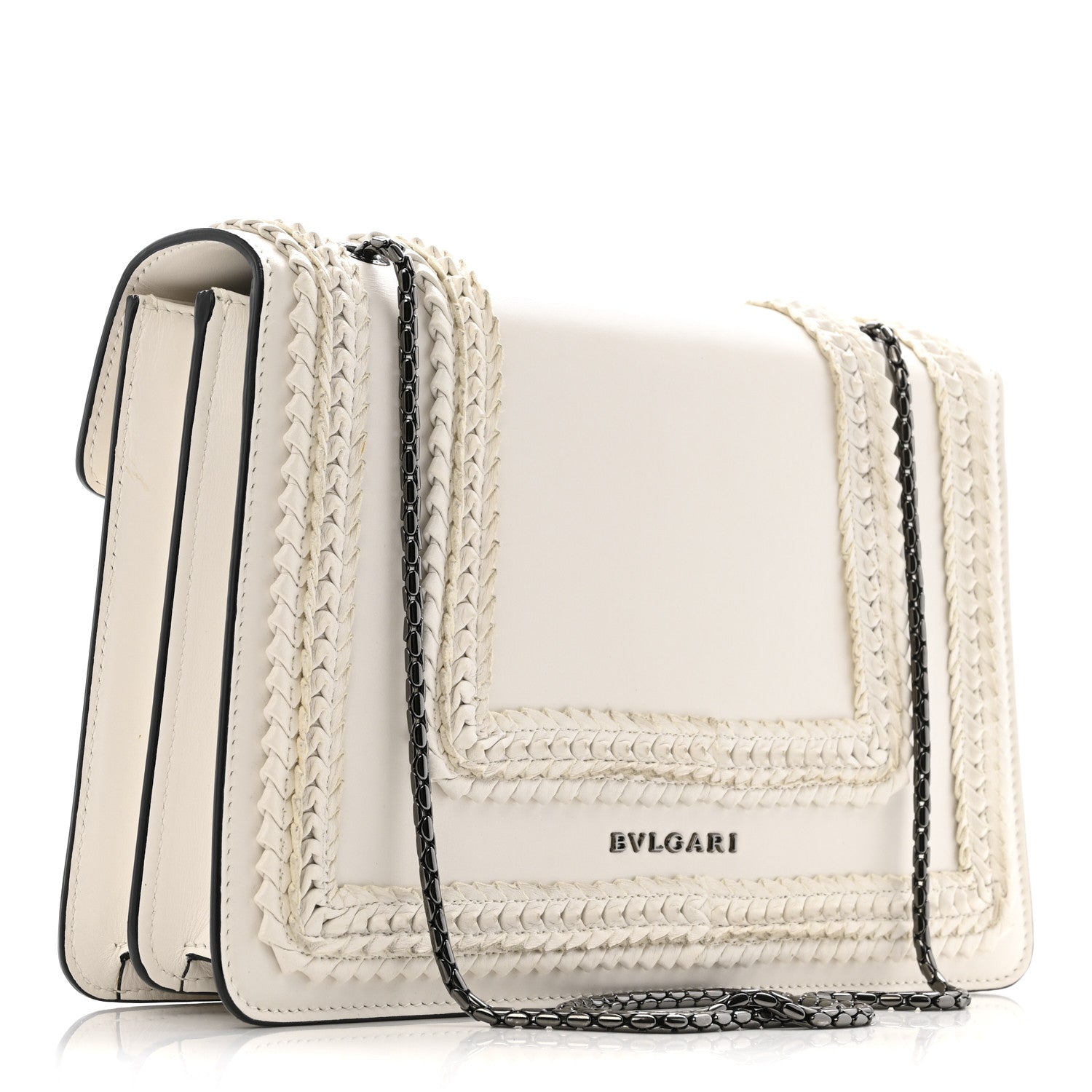 Calfskin Woven Chain Serpenti Forever Crossbody Bag White