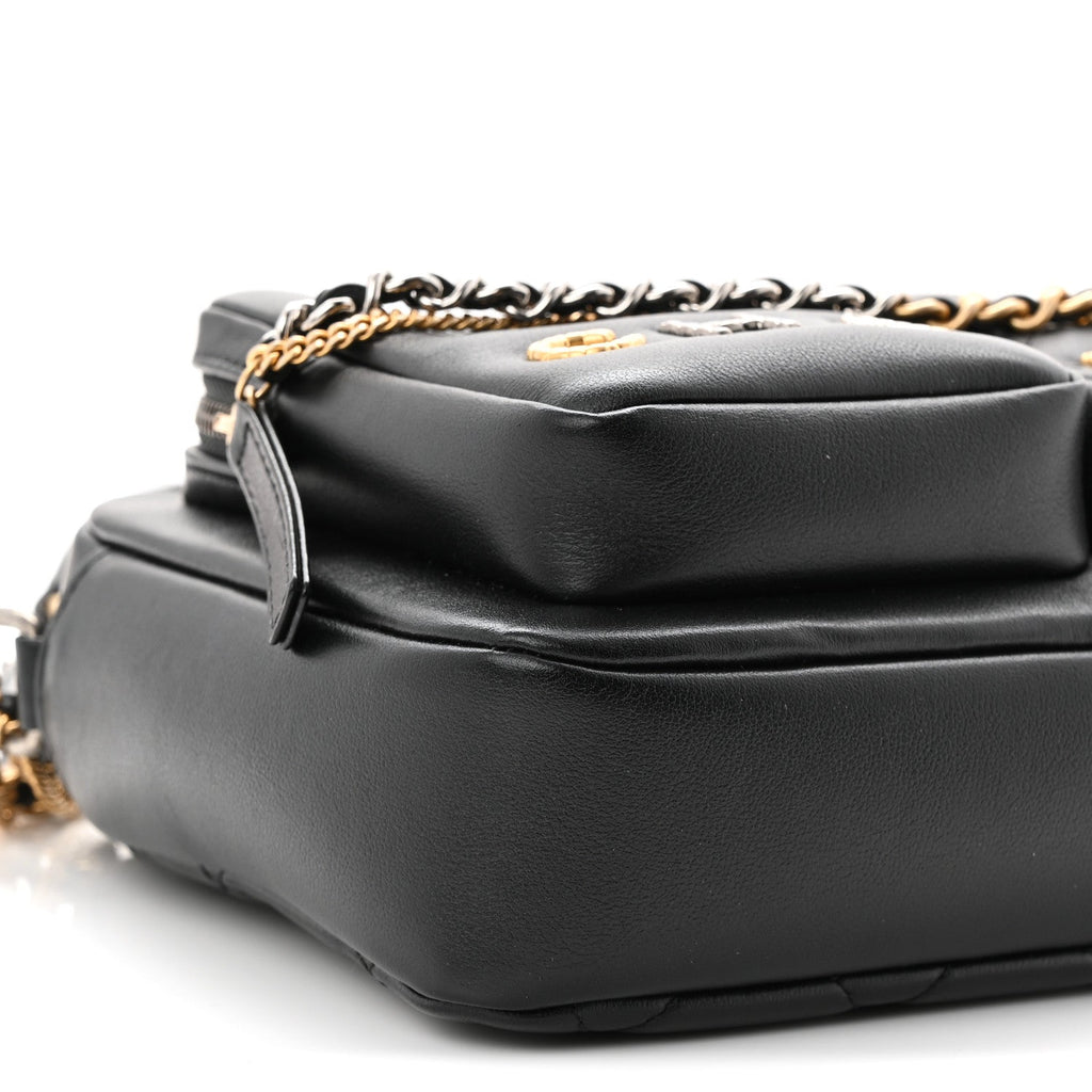 Calfskin Quilted Small Camera Case Black