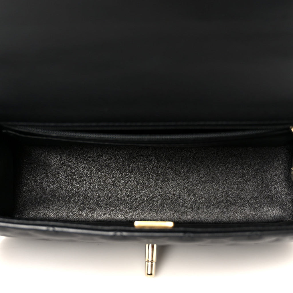 Lambskin Quilted Mini Top Handle Rectangular Flap Black