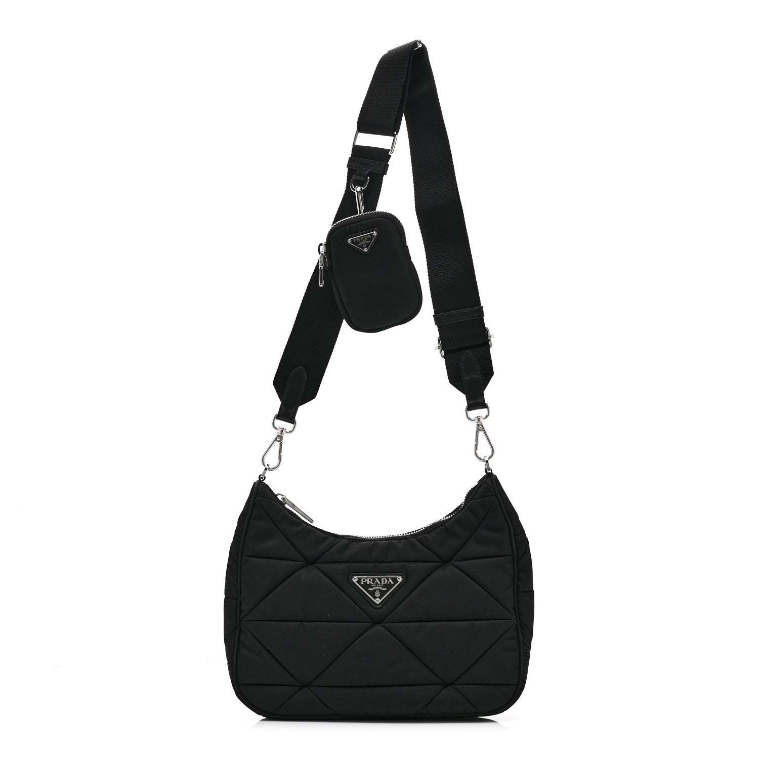 Re-Nylon Triangle Padded Patchwork Shoulder Bag Black