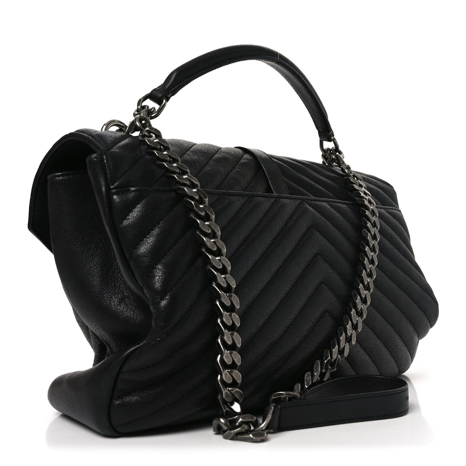 Sheepskin Matelasse Chevron Monogram Large College Bag Black
