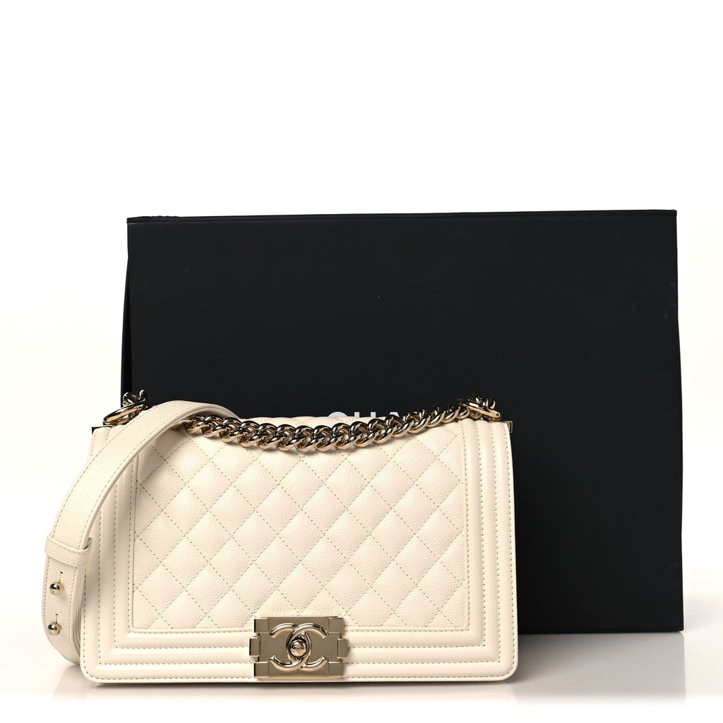 Caviar Quilted Medium Boy Flap White