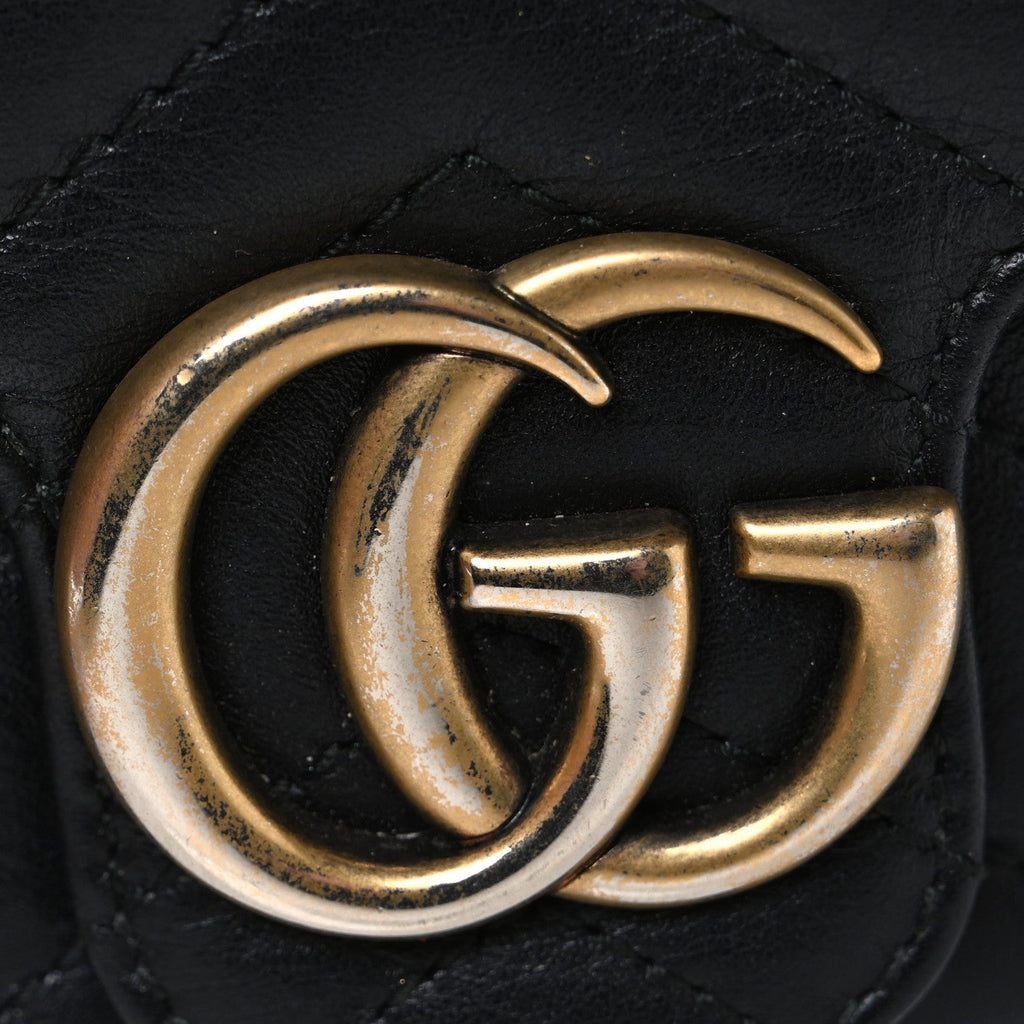 Calfskin Matelasse Super Mini GG Marmont Shoulder Bag Black