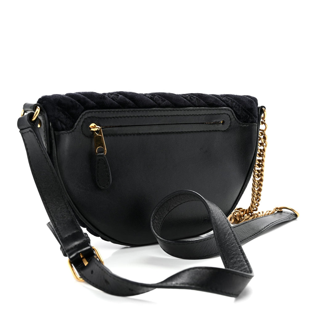 Crushed Velvet Logo Embossed XXS Souvenir Belt Bag Black