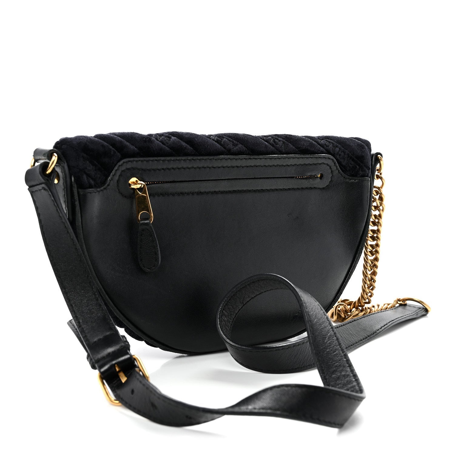 Crushed Velvet Logo Embossed XXS Souvenir Belt Bag Black