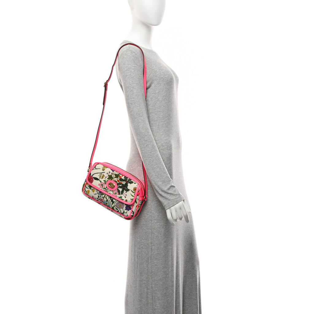 Canvas Flora Floral Shoulder Bag White Fuchsia Fluo