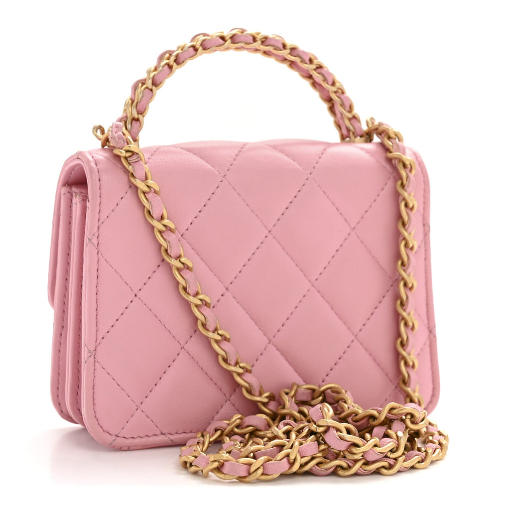 Lambskin Quilted Pick Me Up Mini Wallet On Chain Light Pink