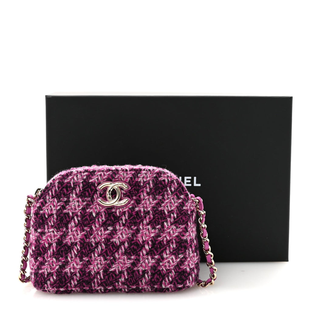 Tweed Quilted Mini Clutch With Chain Purple