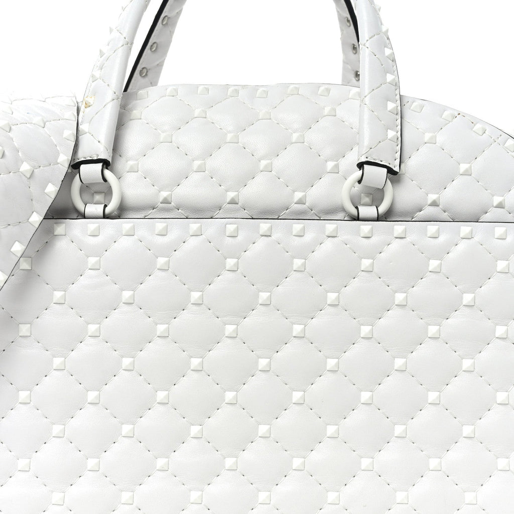 Lambskin Free Rockstud Spike Bowling Bag White