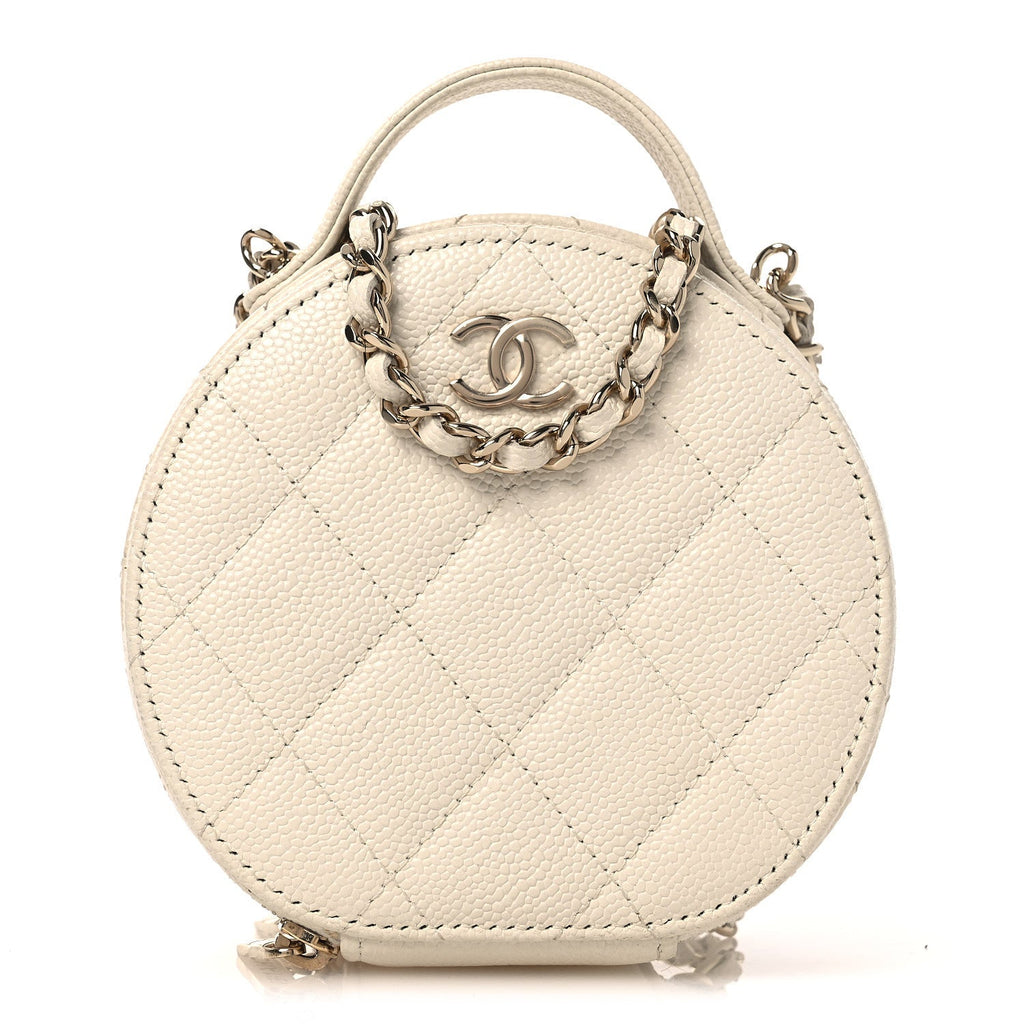 Caviar Quilted Round Handle With Care Vanity With Chain White