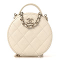 Caviar Quilted Round Handle With Care Vanity With Chain White