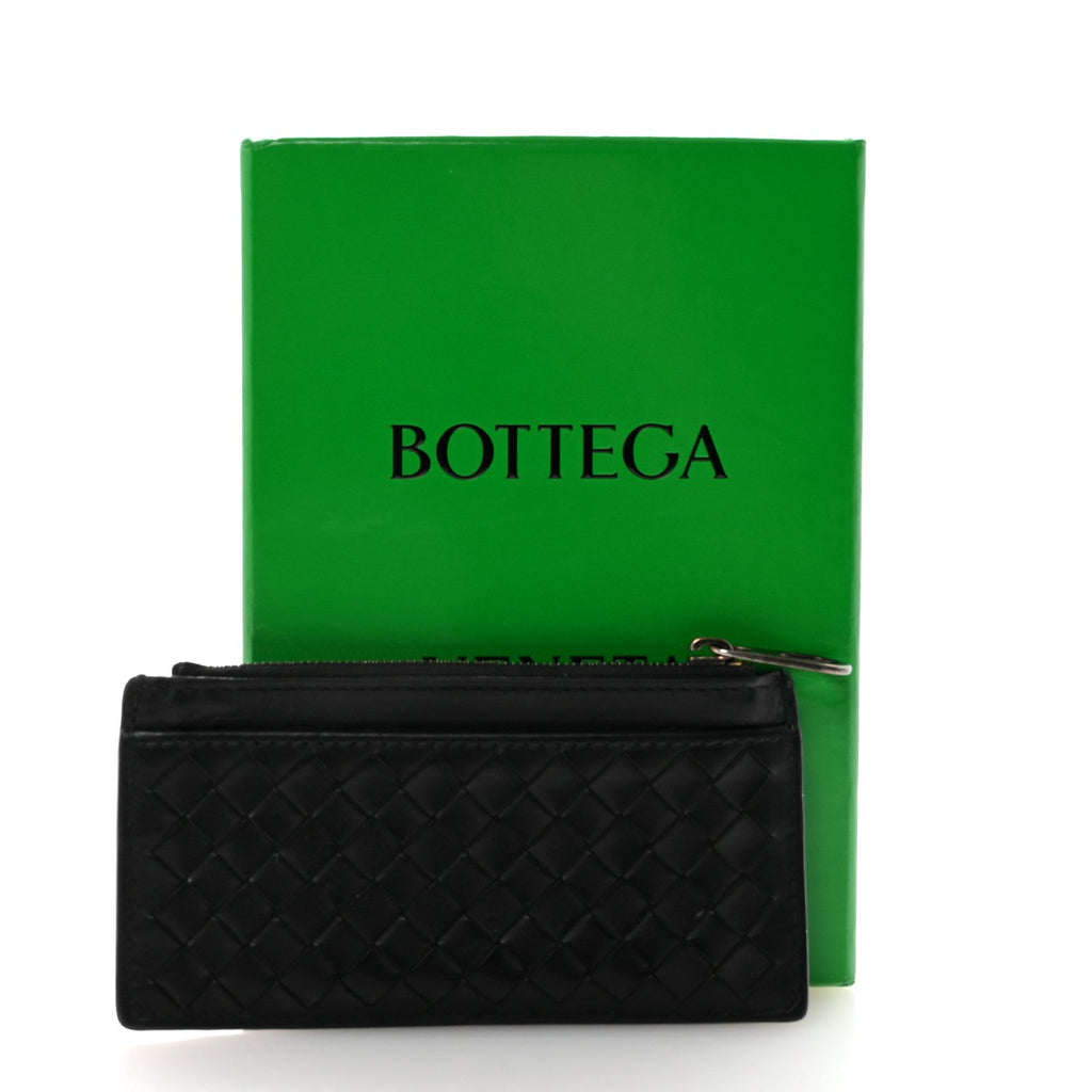 Calfskin Intrecciato Zip  Holder Black