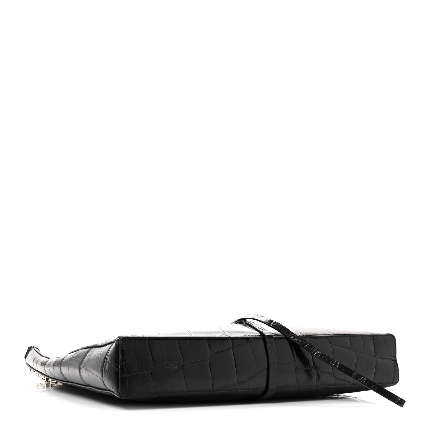 Calfskin Crocodile Embossed Large Cut Out Shoulder Bag Black