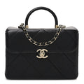 Shiny Calfskin Quilted CC Handle Vanity Flap Bag Black