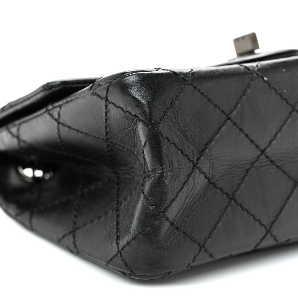 Aged Calfskin Quilted 2.55 Reissue Mini Flap So Black