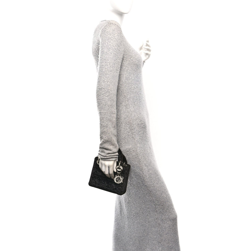 Velvet Crystal Mini Lady Dior Black