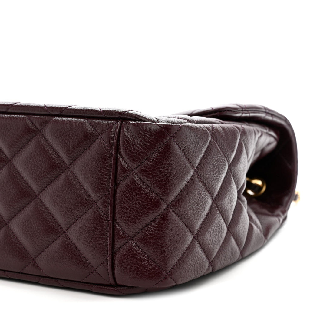 Grained Calfskin Quilted XXL Travel Flap Bag Burgundy