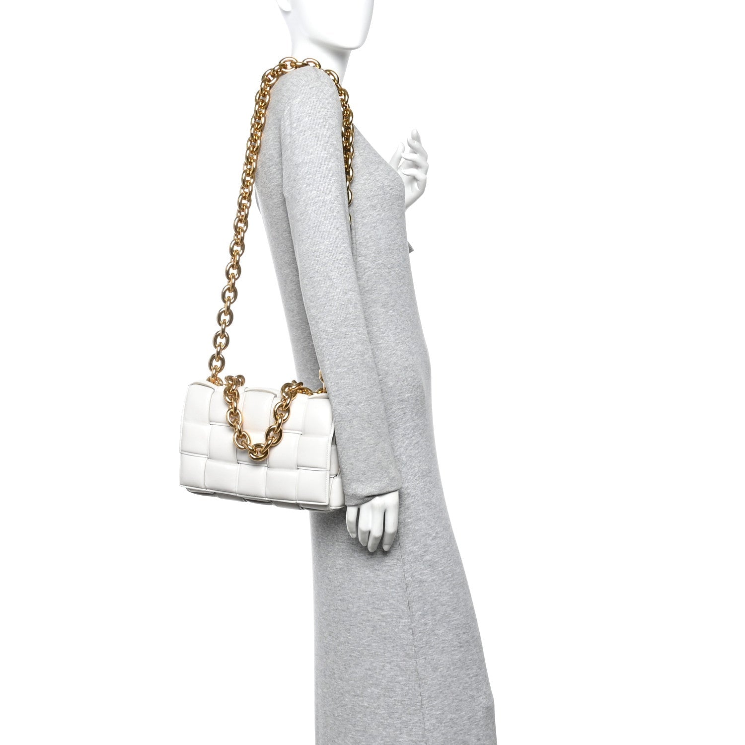 Lambskin Maxi Intreccio Padded Chain Cassette Crossbody Bag White