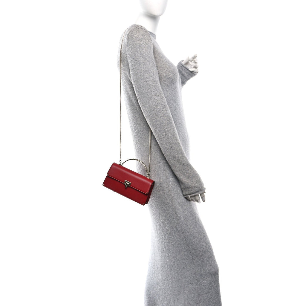 Vitello Rockstud Mini Top Handle Bag Red