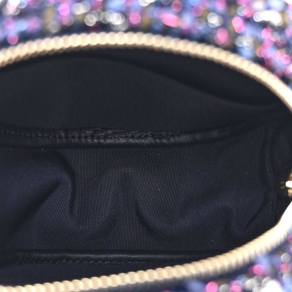 Tweed Quilted Round Clutch With Chain Multicolor
