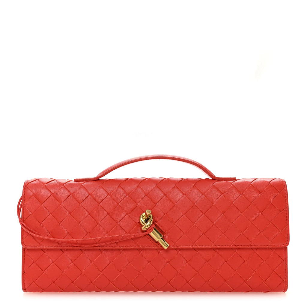 Nappa Intrecciato Long Andiamo Top Handle Clutch Orange