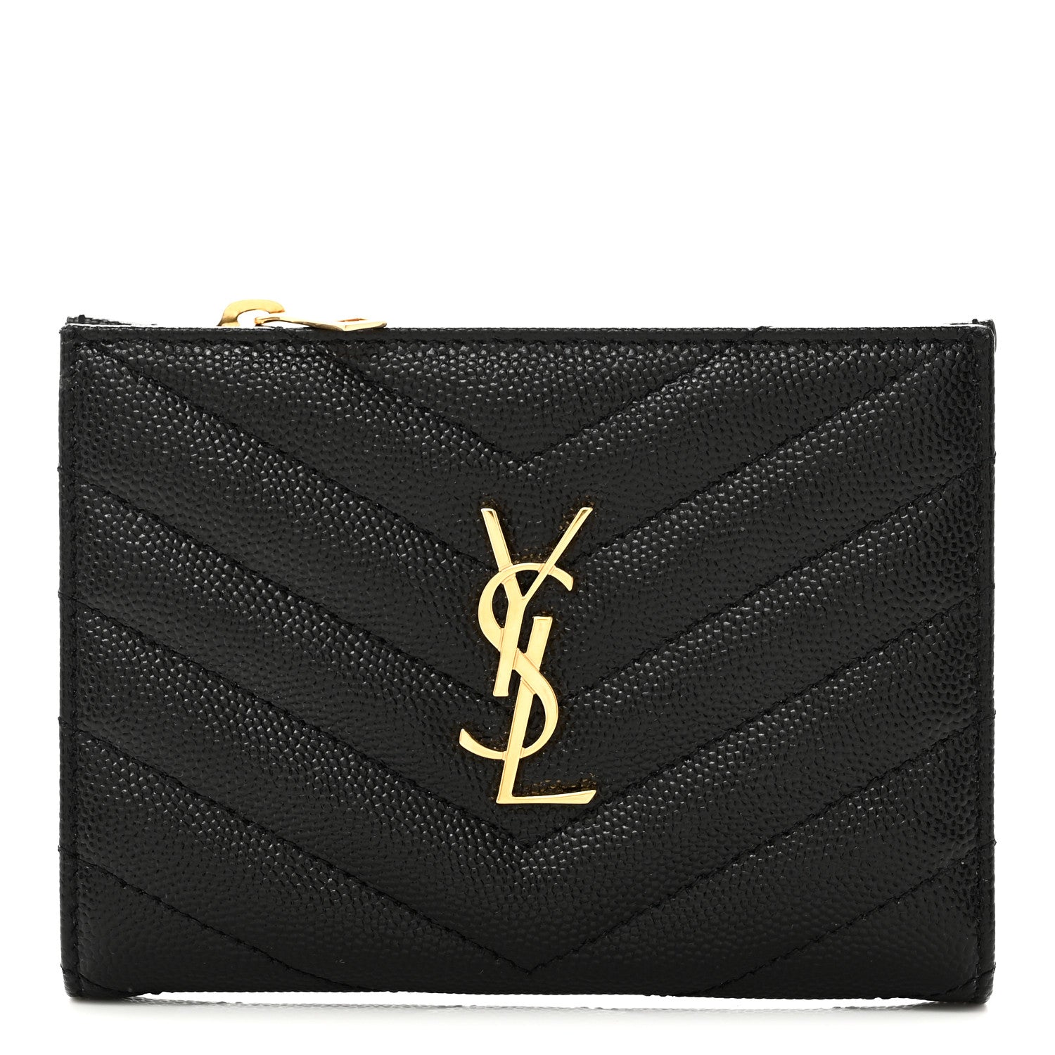 Grain De Poudre Matelasse Chevron Monogram Zipped Two-Part Wallet Black