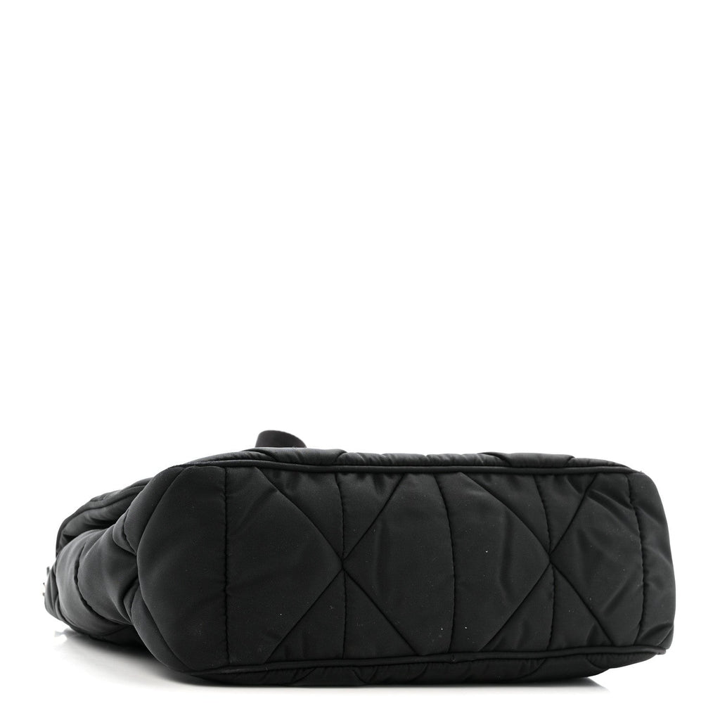 Re-Nylon Quilted Padded Flap Shoulder Bag Black