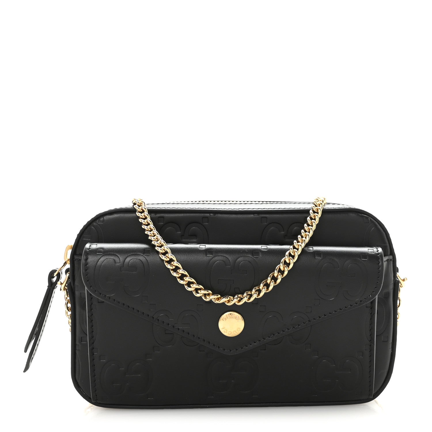 Calfskin GG Super Mini Debossed Chain Wallet Black