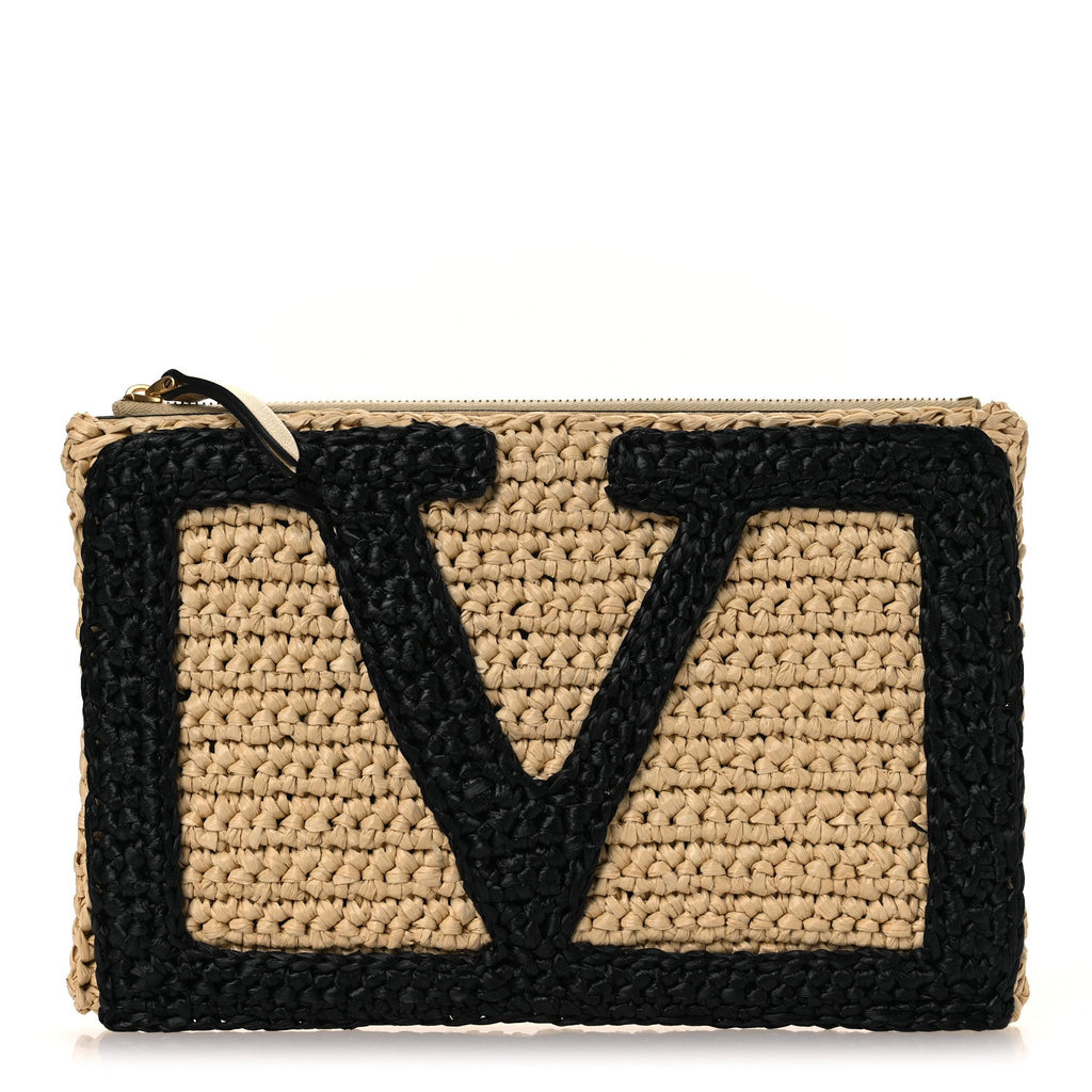 Raffia Viva Superstar Clutch Naturale Black