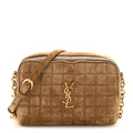 Suede Calfskin Mini Quilted Monogram Camera Bag Golden Leaf