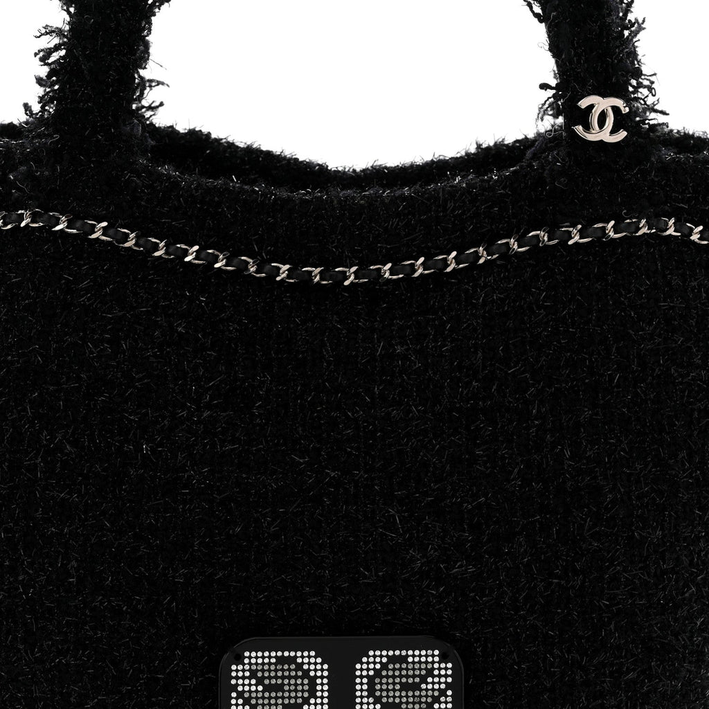 Tweed Resin Strass Large Robot Shopping Bag Black