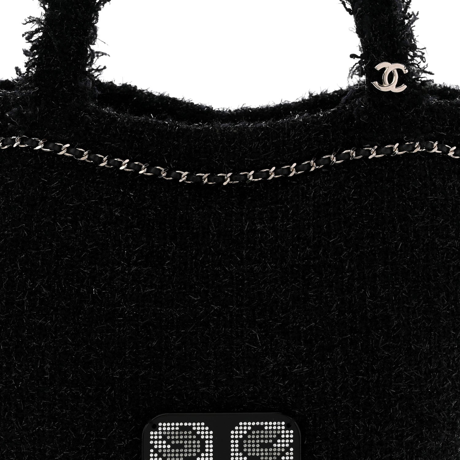 Tweed Resin Strass Large Robot Shopping Bag Black