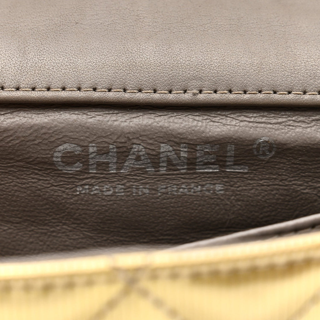 Striated Patent Quilted Extra Mini Rectangular Flap Gold