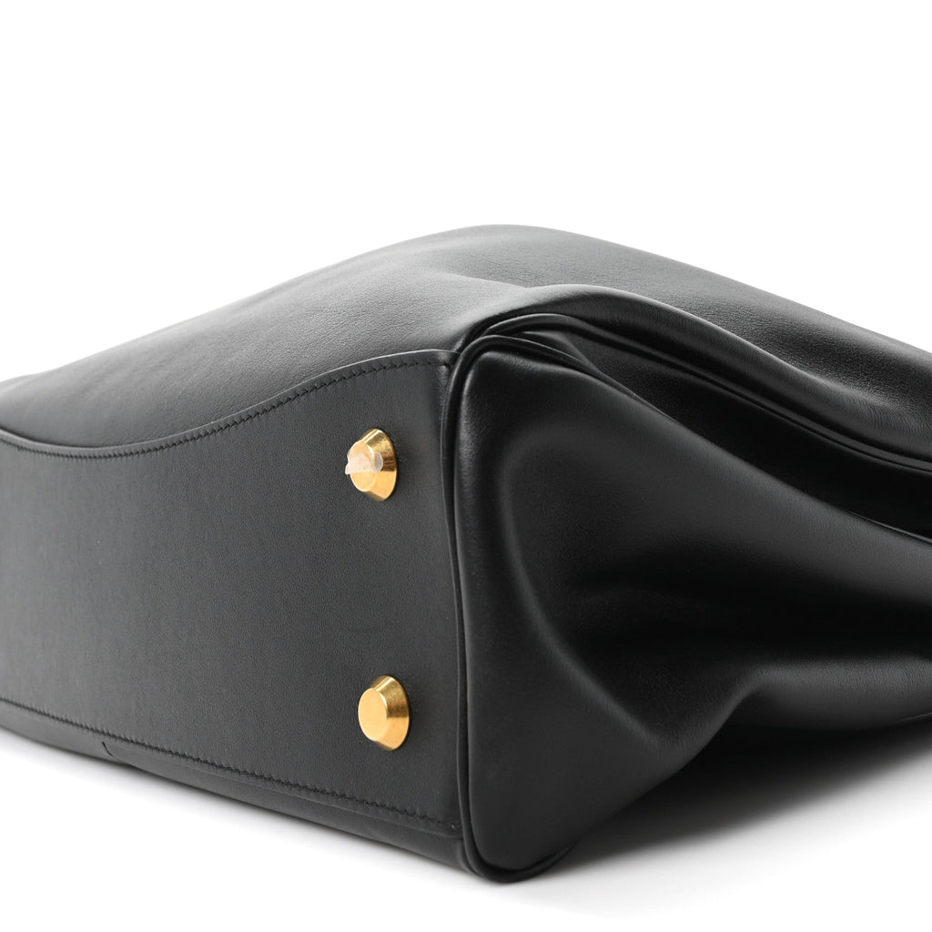 Natural Smooth Calfskin Medium Rodeo Top Handle Handbag Black