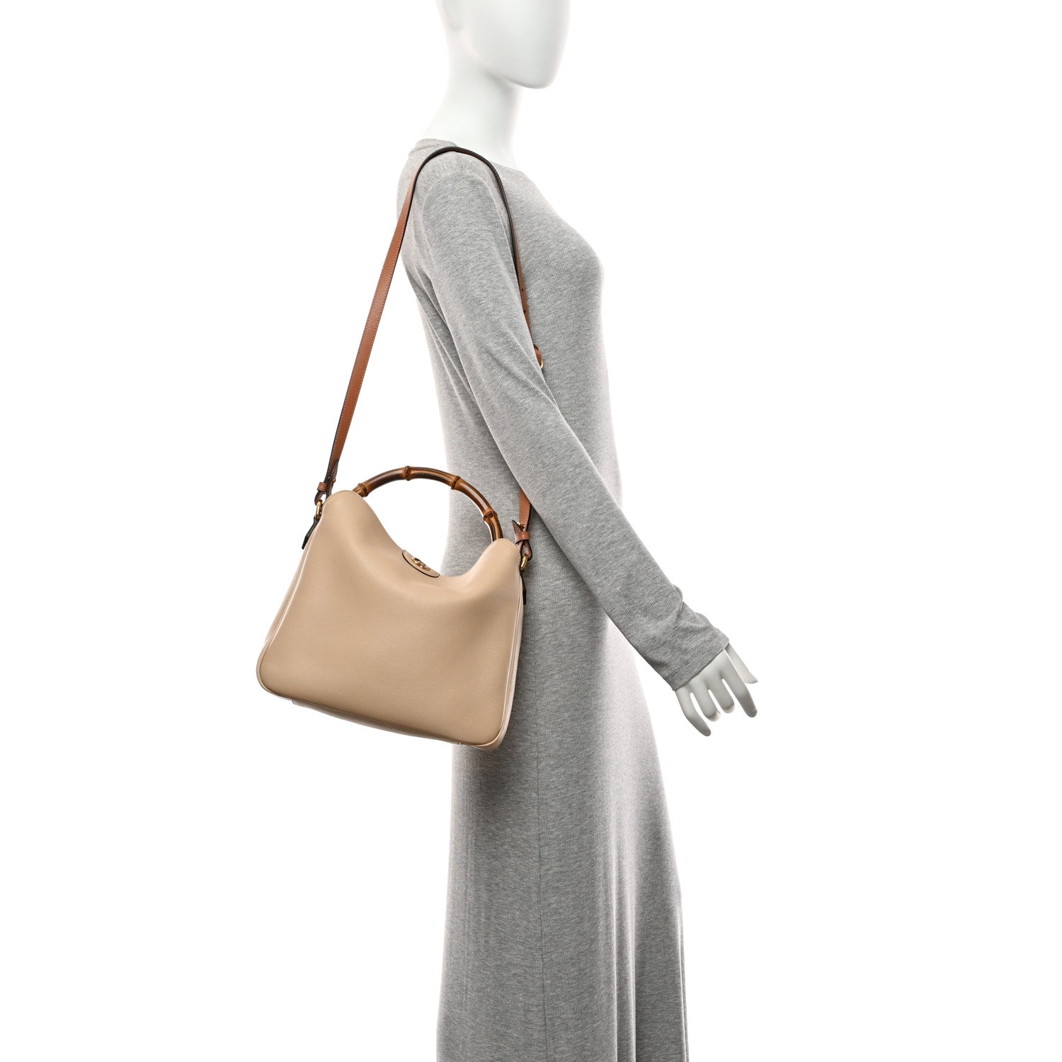 Softy Wonka Textured Dollar Calfskin Medium Diana Shoulder Bag Light Beige