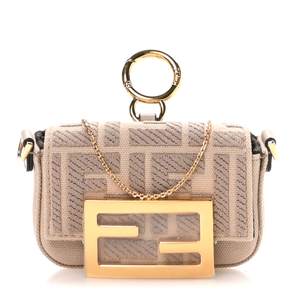 Canvas Vitello King FF Embroidered Nano Maxi Buckle Baguette Charm Nuvola
