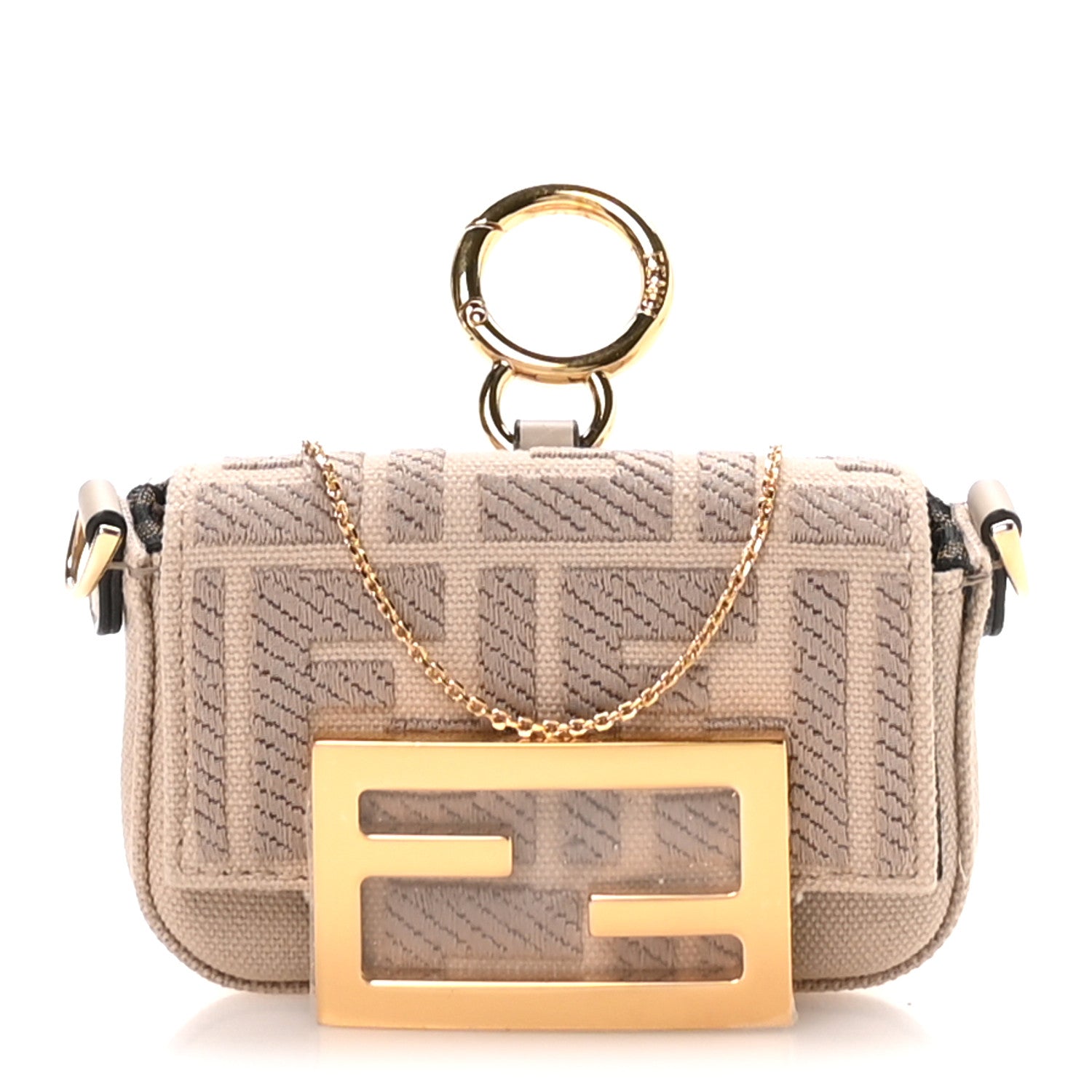 Canvas Vitello King FF Embroidered Nano Maxi Buckle Baguette Charm Nuvola