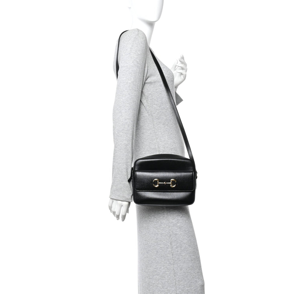 Textured Calfskin Small Horsebit 1955 Shoulder Bag Black