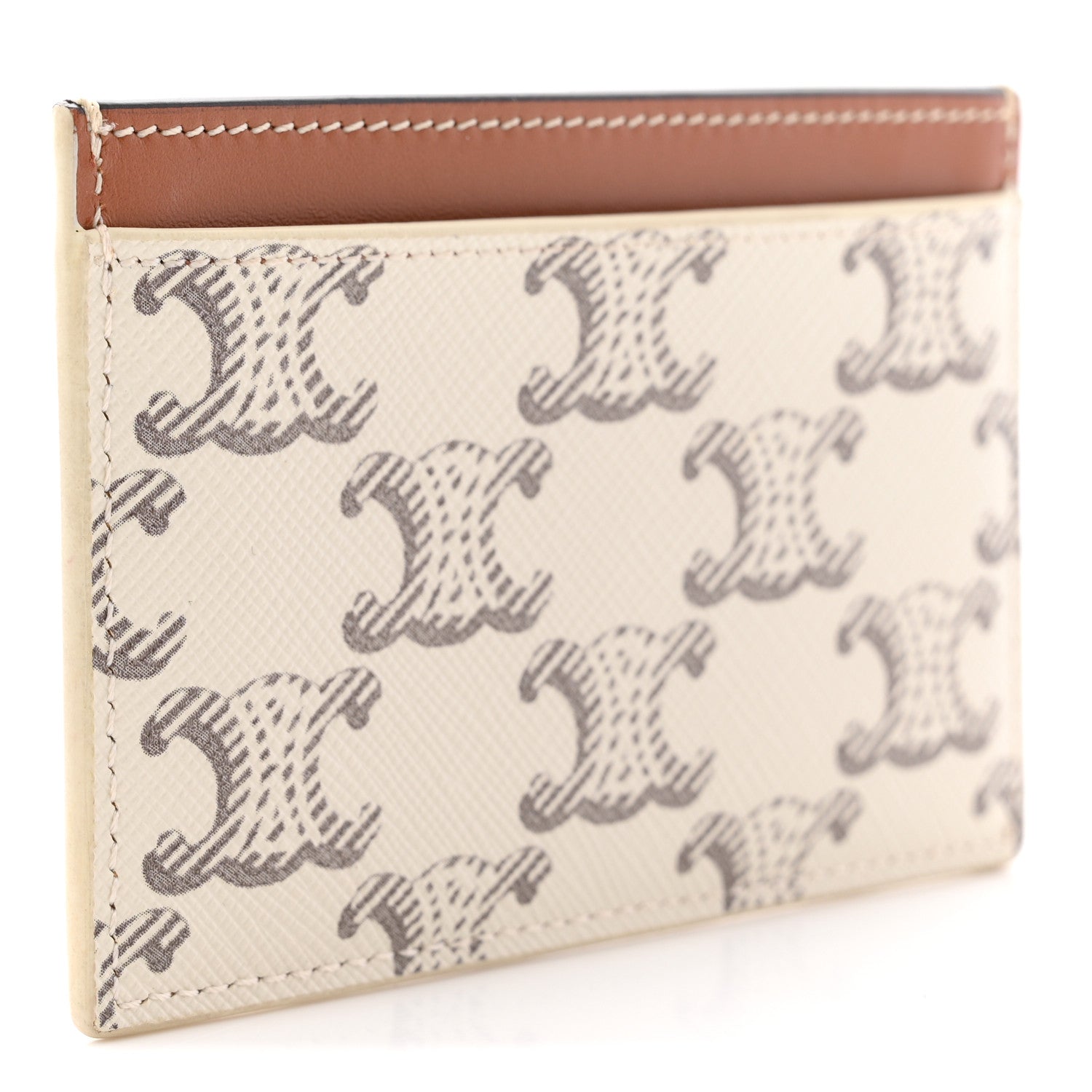 Triomphe Canvas Calfskin  Holder White Tan