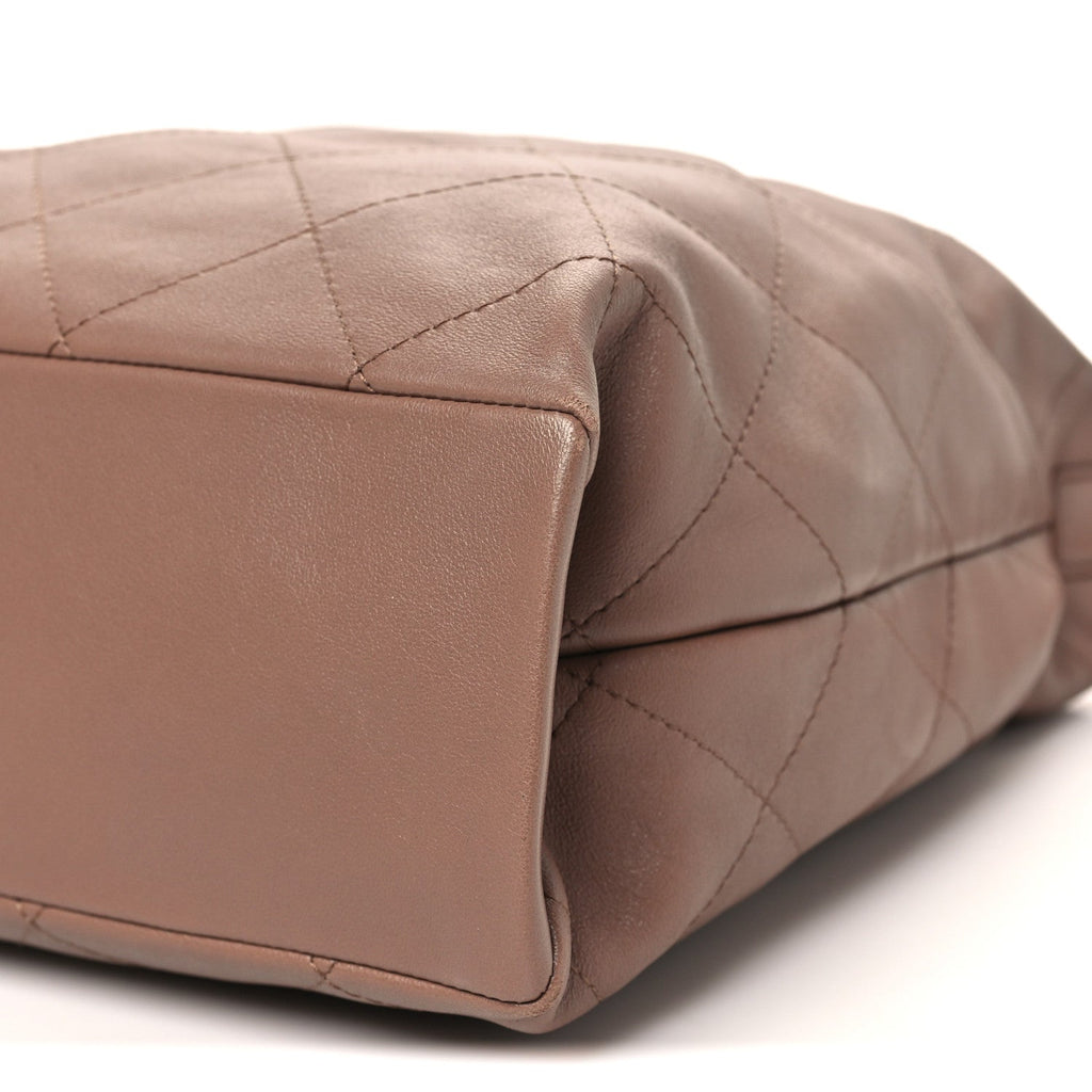 Shiny Lambskin Quilted Maxi Hobo Brown