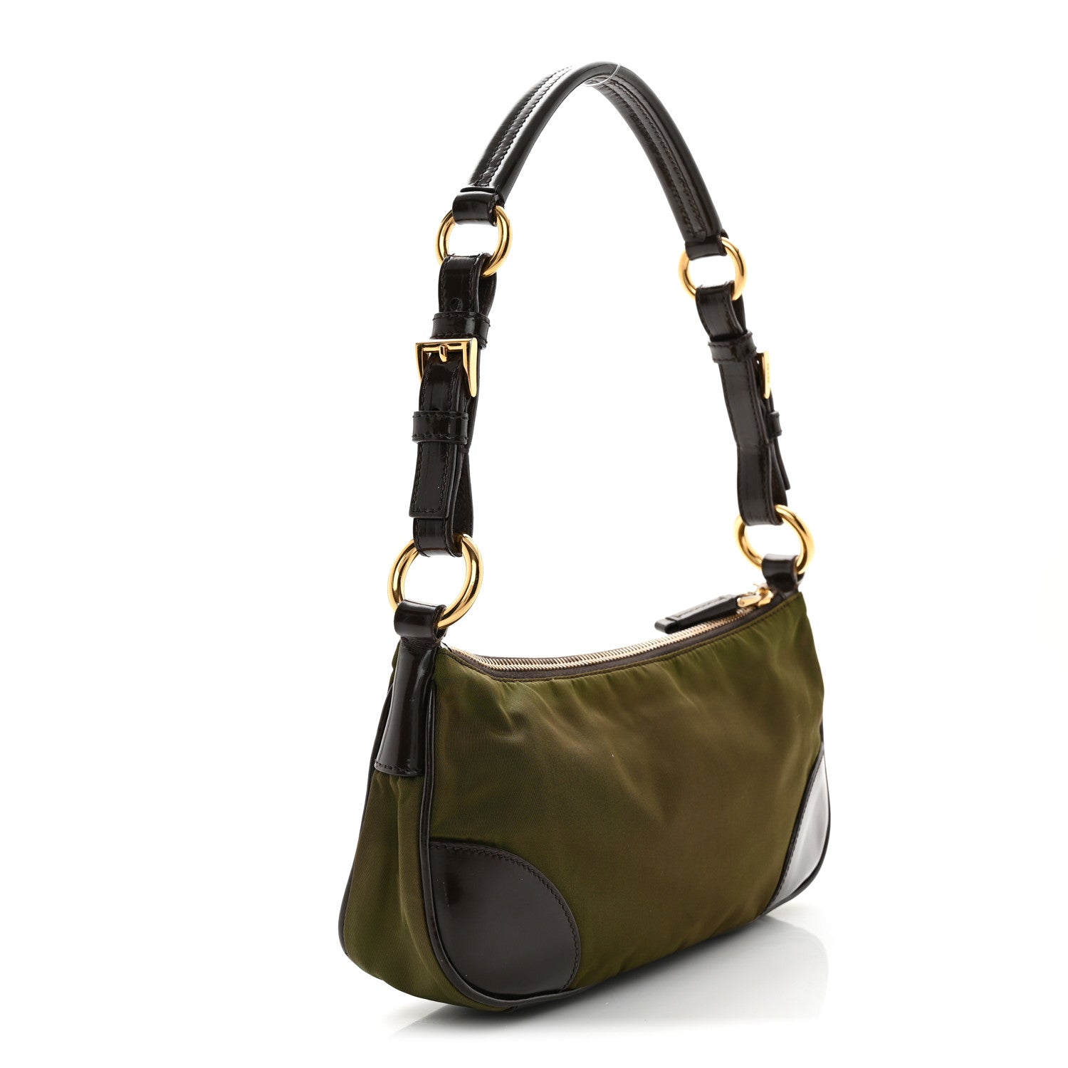 Tessuto Nylon Soft Calf Shoulder Bag Green Brown