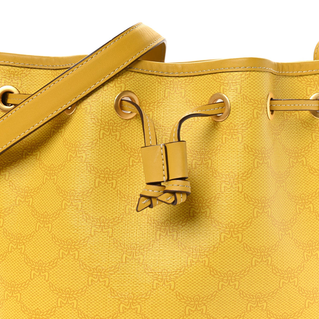Lauretos Spanish Calfskin Medium Himmel Drawstring Bucket Bag Lemon Gold