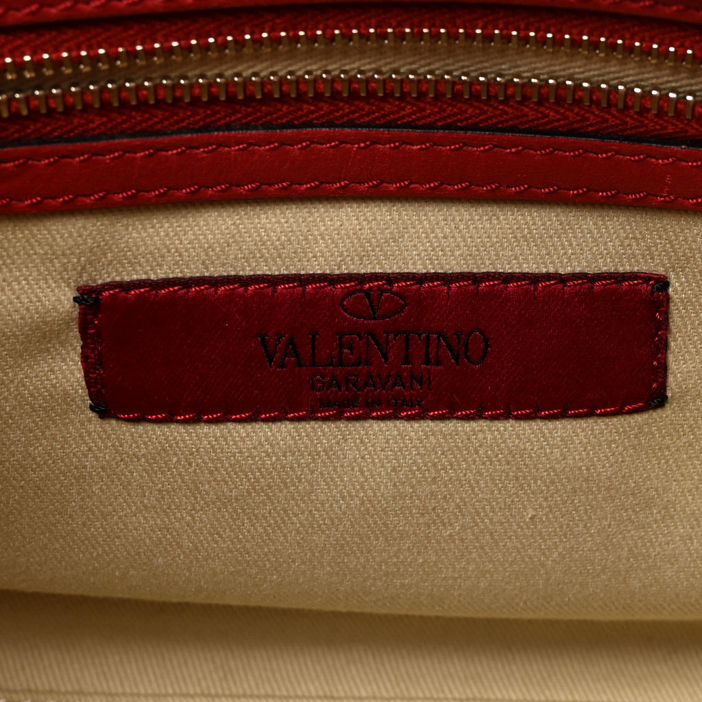 Vitello Small Rockstud Double Handle Tote Rosso Valentino