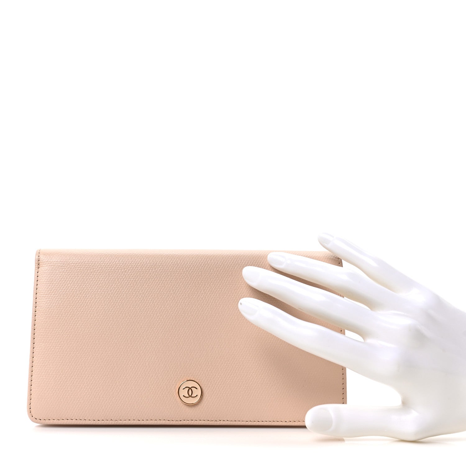Grained Calfskin CC Button Yen Wallet Pink