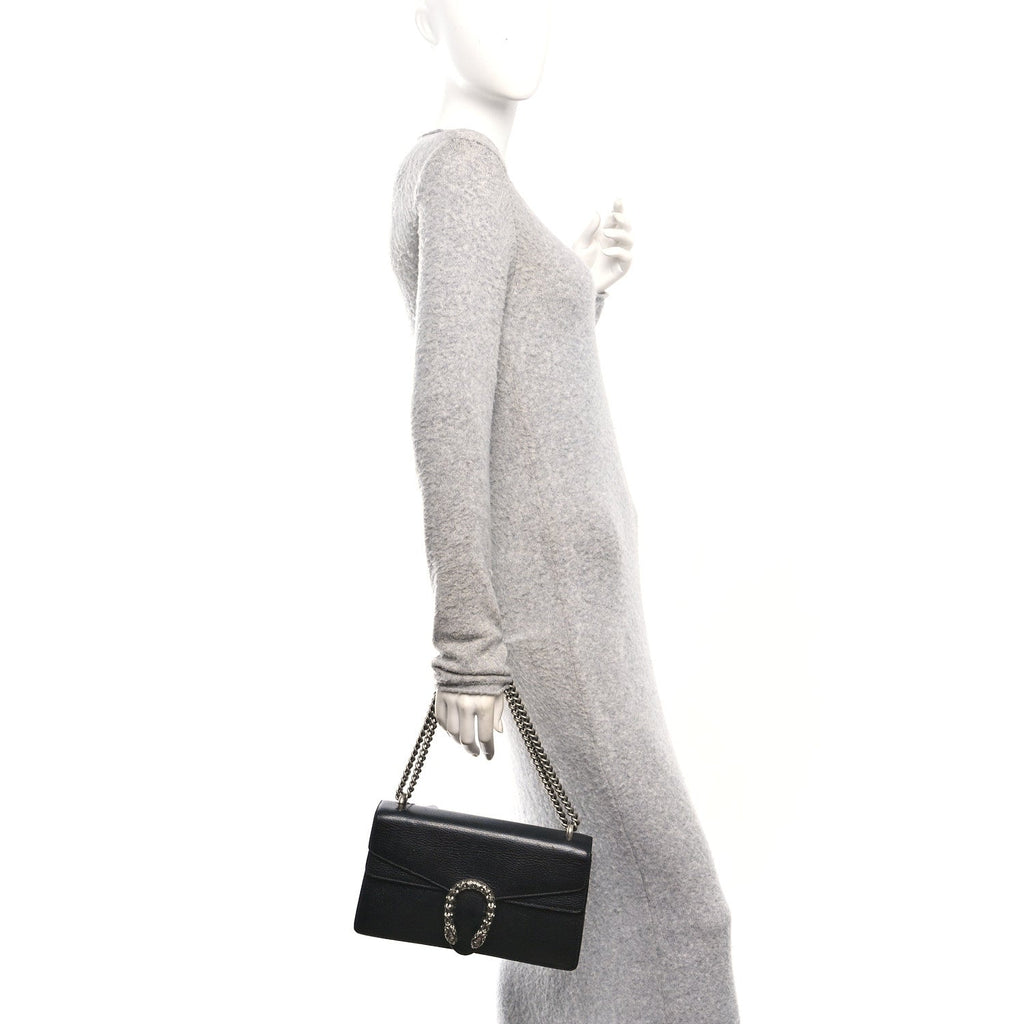 Pebbled Calfskin Small Dionysus Shoulder Bag Black